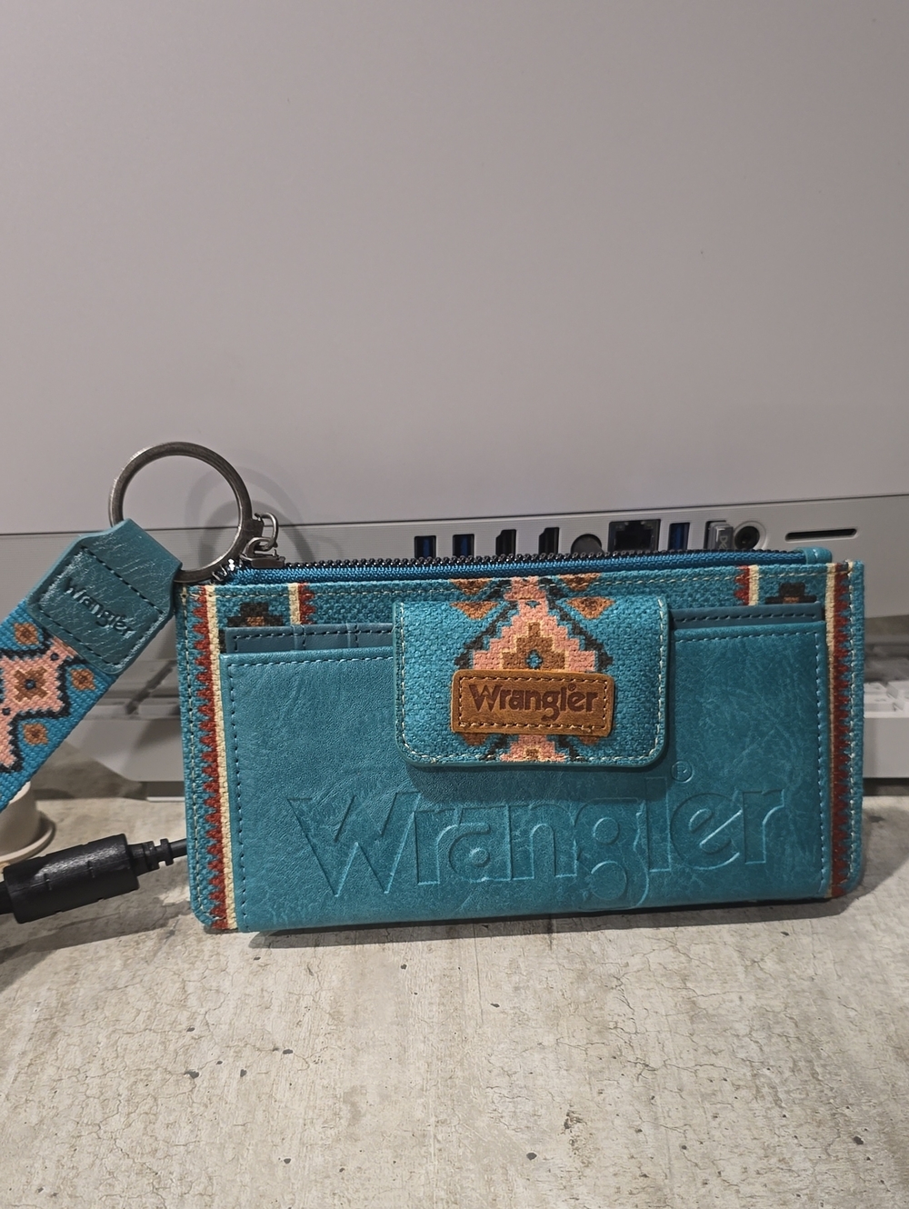 Wrangler Turquoise Embossed Zip Card Holder with Wristlet